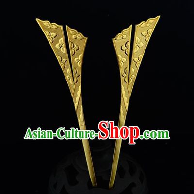 China Ancient Palace Empress Golden Hairpin Handmade Traditional Tang Dynasty Court Hair Stick