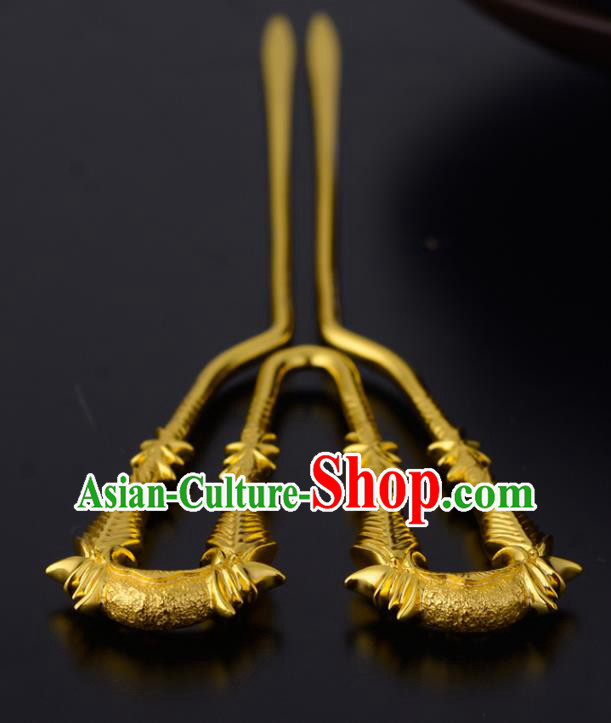 China Ancient Noble Countess Hairpin Handmade Traditional Song Dynasty Golden Bamboo Hair Stick China Ancient Noble Countess Hairpin Handmade Traditional Song Dynasty Golden Bamboo Hair Stick