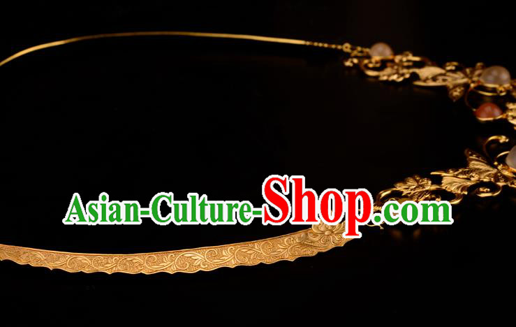 Chinese Ancient Empress Necklace Traditional Ming Dynasty Golden Lotus Necklet Jewelry Chinese Ancient Empress Necklace Traditional Ming Dynasty Golden Lotus Necklet Jewelry
