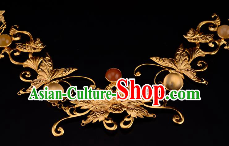Chinese Ancient Empress Necklace Traditional Ming Dynasty Golden Lotus Necklet Jewelry Chinese Ancient Empress Necklace Traditional Ming Dynasty Golden Lotus Necklet Jewelry