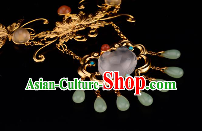 Chinese Ancient Empress Necklace Traditional Ming Dynasty Golden Lotus Necklet Jewelry Chinese Ancient Empress Necklace Traditional Ming Dynasty Golden Lotus Necklet Jewelry