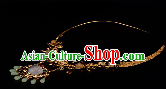 Chinese Ancient Empress Necklace Traditional Ming Dynasty Golden Lotus Necklet Jewelry Chinese Ancient Empress Necklace Traditional Ming Dynasty Golden Lotus Necklet Jewelry