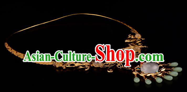 Chinese Ancient Empress Necklace Traditional Ming Dynasty Golden Lotus Necklet Jewelry Chinese Ancient Empress Necklace Traditional Ming Dynasty Golden Lotus Necklet Jewelry