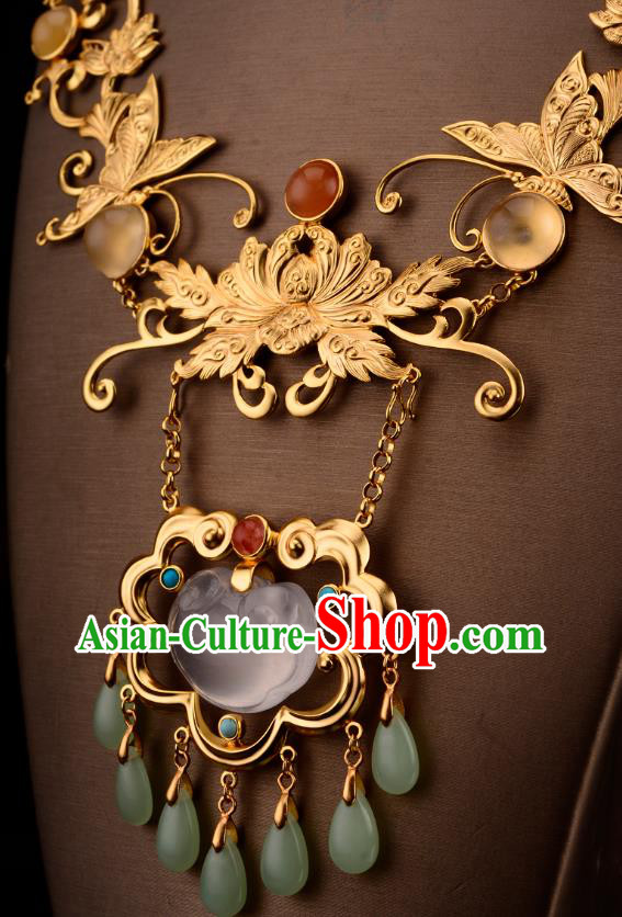 Chinese Ancient Empress Necklace Traditional Ming Dynasty Golden Lotus Necklet Jewelry Chinese Ancient Empress Necklace Traditional Ming Dynasty Golden Lotus Necklet Jewelry