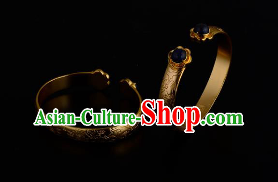 Chinese Ancient Imperial Concubine Bracelet Traditional Ming Dynasty Golden Bangle Jewelry Chinese Ancient Imperial Concubine Bracelet Traditional Ming Dynasty Golden Bangle Jewelry