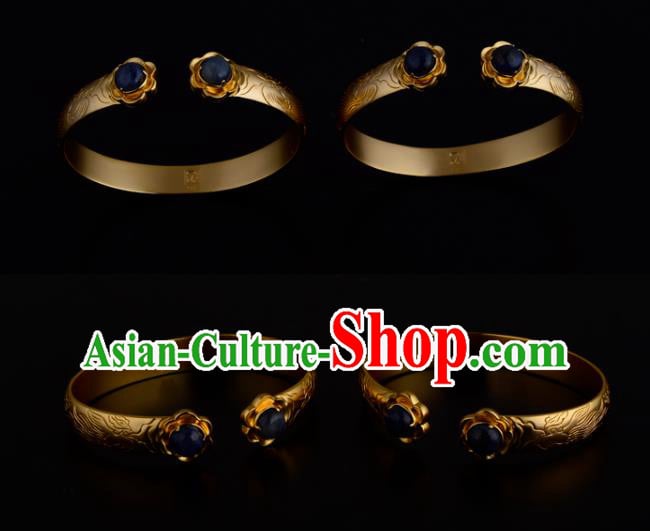 Chinese Ancient Imperial Concubine Bracelet Traditional Ming Dynasty Golden Bangle Jewelry Chinese Ancient Imperial Concubine Bracelet Traditional Ming Dynasty Golden Bangle Jewelry