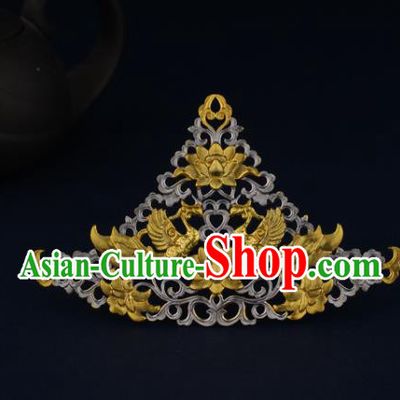 China Ancient Court Woman Hairpin Handmade Traditional Tang Dynasty Golden Phoenix Hair Crown