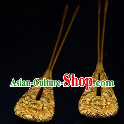China Ancient Court Lady Hairpin Handmade Traditional Song Dynasty Empress Golden Peony Hair Stick