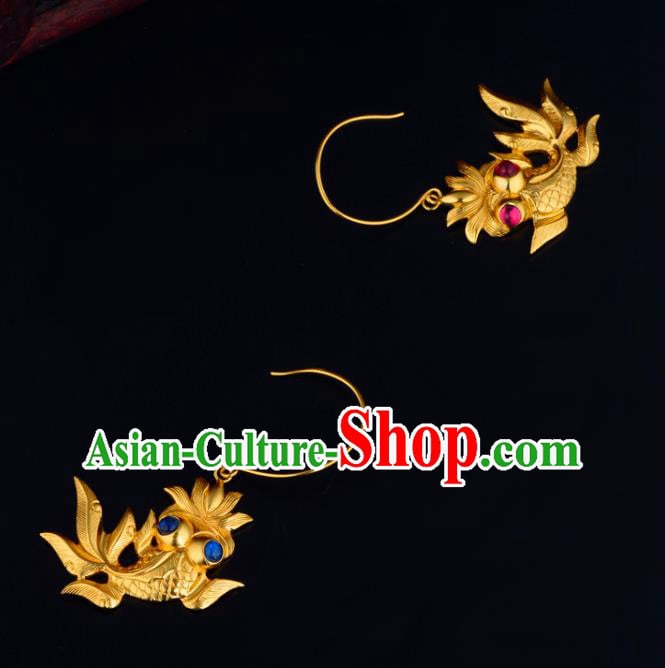 Chinese Traditional Ming Dynasty Empress Earrings Ancient Court Woman Goldfish Ear Accessories Chinese Traditional Ming Dynasty Empress Earrings Ancient Court Woman Goldfish Ear Accessories