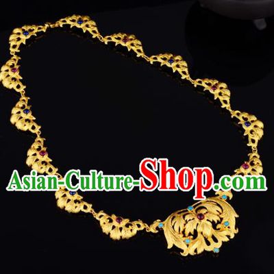 Chinese Ancient Princess Golden Necklace Traditional Ming Dynasty Necklet Jewelry