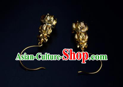 Chinese Traditional Ming Dynasty Rani Golden Gourd Earrings Ancient Court Lady Ear Accessories Chinese Traditional Ming Dynasty Rani Golden Gourd Earrings Ancient Court Lady Ear Accessories