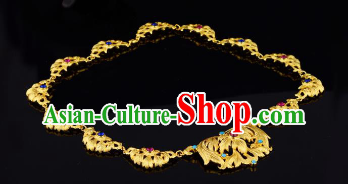 Chinese Ancient Princess Golden Necklace Traditional Ming Dynasty Necklet Jewelry Chinese Ancient Princess Golden Necklace Traditional Ming Dynasty Necklet Jewelry