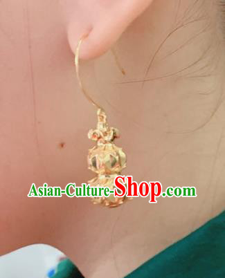Chinese Traditional Ming Dynasty Rani Golden Gourd Earrings Ancient Court Lady Ear Accessories Chinese Traditional Ming Dynasty Rani Golden Gourd Earrings Ancient Court Lady Ear Accessories