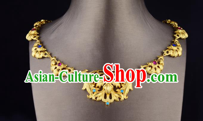 Chinese Ancient Princess Golden Necklace Traditional Ming Dynasty Necklet Jewelry Chinese Ancient Princess Golden Necklace Traditional Ming Dynasty Necklet Jewelry
