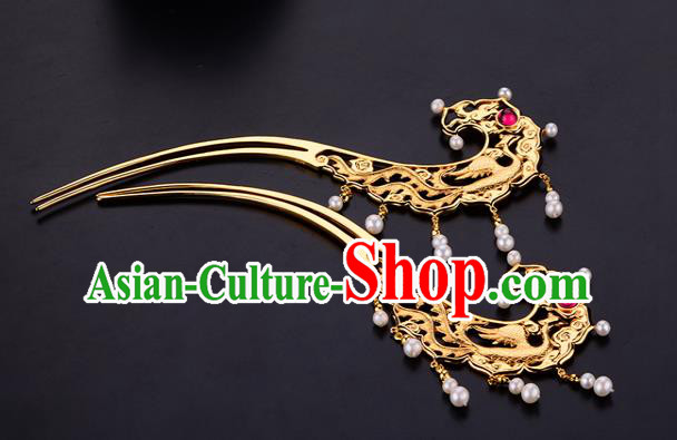 China Ancient Queen Golden Phoenix Hairpin Handmade Traditional Ming Dynasty Pearls Hair Stick China Ancient Queen Golden Phoenix Hairpin Handmade Traditional Ming Dynasty Pearls Hair Stick