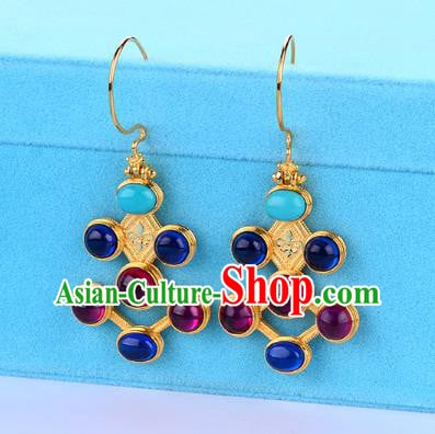 Chinese Traditional Ming Dynasty Palace Lady Earrings Ancient Empress Gems Ear Accessories