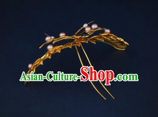 China Ancient Queen Pearls Hairpin Handmade Traditional Ming Dynasty Golden Butterfly Hair Crown China Ancient Queen Pearls Hairpin Handmade Traditional Ming Dynasty Golden Butterfly Hair Crown