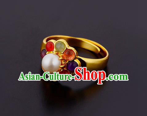 Handmade Chinese Ming Dynasty Court Gems Ring Accessories Traditional Hanfu Golden Circlet Jewelry Handmade Chinese Ming Dynasty Court Gems Ring Accessories Traditional Hanfu Golden Circlet Jewelry