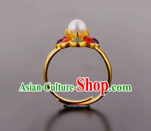 Handmade Chinese Ming Dynasty Court Gems Ring Accessories Traditional Hanfu Golden Circlet Jewelry Handmade Chinese Ming Dynasty Court Gems Ring Accessories Traditional Hanfu Golden Circlet Jewelry