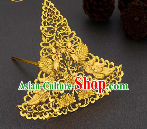 China Ancient Empress Hair Accessories Handmade Traditional Tang Dynasty Queen Golden Hair Crown