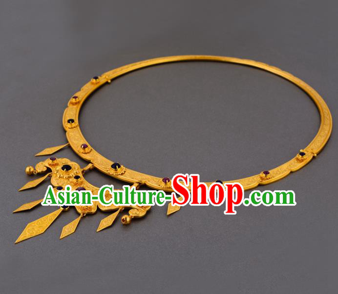 Handmade Chinese Traditional Hanfu Golden Necklet Jewelry Sui Dynasty Princess Gems Necklace Accessories Handmade Chinese Traditional Hanfu Golden Necklet Jewelry Sui Dynasty Princess Gems Necklace Accessories