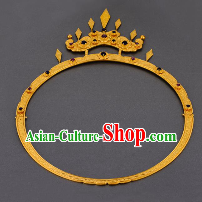 Handmade Chinese Traditional Hanfu Golden Necklet Jewelry Sui Dynasty Princess Gems Necklace Accessories Handmade Chinese Traditional Hanfu Golden Necklet Jewelry Sui Dynasty Princess Gems Necklace Accessories