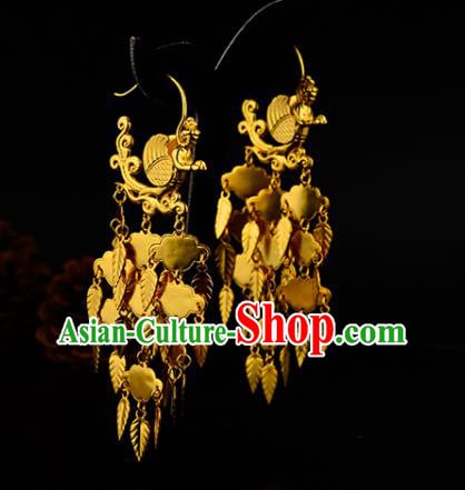 Chinese Traditional Hanfu Earrings Ancient Queen Golden Leaf Tassel Ear Accessories Chinese Traditional Hanfu Earrings Ancient Queen Golden Leaf Tassel Ear Accessories