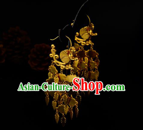 Chinese Traditional Hanfu Earrings Ancient Queen Golden Leaf Tassel Ear Accessories Chinese Traditional Hanfu Earrings Ancient Queen Golden Leaf Tassel Ear Accessories