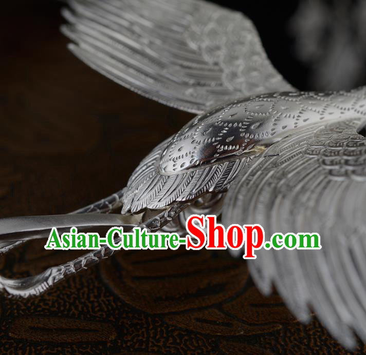 China Ancient Princess Hairpin Handmade Traditional Ming Dynasty Silver Crane Tassel Hair Stick China Ancient Princess Hairpin Handmade Traditional Ming Dynasty Silver Crane Tassel Hair Stick