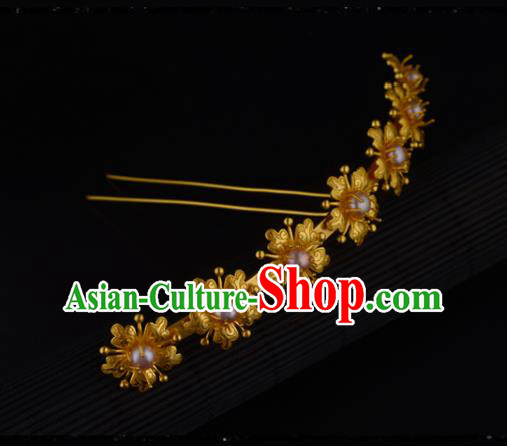 China Ancient Princess Golden Hairpin Handmade Traditional Ming Dynasty Pearls Hair Crown China Ancient Princess Golden Hairpin Handmade Traditional Ming Dynasty Pearls Hair Crown
