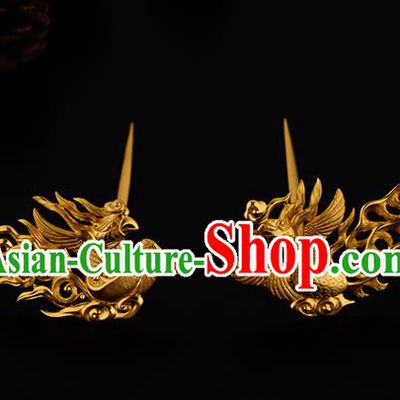 China Ancient Imperial Empress Hairpin Handmade Traditional Song Dynasty Golden Phoenix Hair Stick