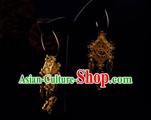 Chinese Traditional Ming Dynasty Hanfu Earrings Ancient Court Woman Golden Ear Accessories Chinese Traditional Ming Dynasty Hanfu Earrings Ancient Court Woman Golden Ear Accessories