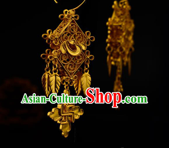 Chinese Traditional Ming Dynasty Hanfu Earrings Ancient Court Woman Golden Ear Accessories Chinese Traditional Ming Dynasty Hanfu Earrings Ancient Court Woman Golden Ear Accessories