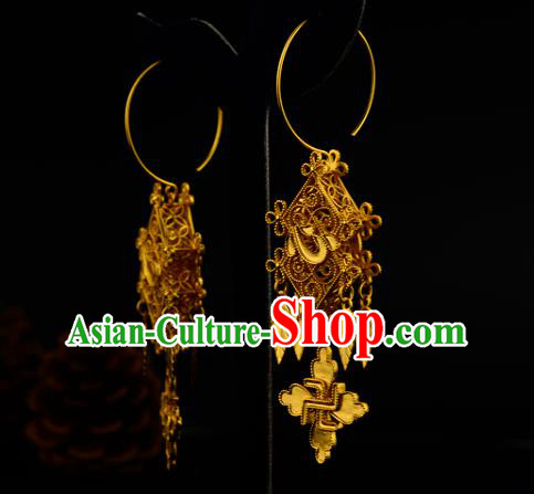 Chinese Traditional Ming Dynasty Hanfu Earrings Ancient Court Woman Golden Ear Accessories Chinese Traditional Ming Dynasty Hanfu Earrings Ancient Court Woman Golden Ear Accessories