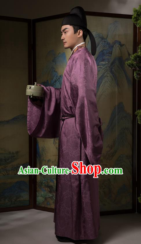Traditional China Song Dynasty Nobility Childe Historical Clothing Ancient Scholar Purple Hanfu Robe Traditional China Song Dynasty Nobility Childe Historical Clothing Ancient Scholar Purple Hanfu Robe