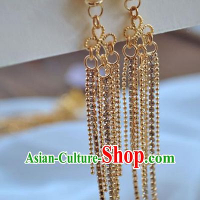 Chinese Traditional Hanfu Golden Tassel Earrings Ancient Princess Pearl Ear Accessories