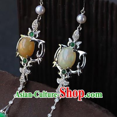 Chinese Traditional Cheongsam Jadeite Earrings National Ear Accessories