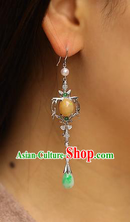 Chinese Traditional Cheongsam Jadeite Earrings National Ear Accessories Chinese Traditional Cheongsam Jadeite Earrings National Ear Accessories