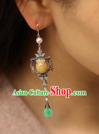 Chinese Traditional Cheongsam Jadeite Earrings National Ear Accessories Chinese Traditional Cheongsam Jadeite Earrings National Ear Accessories
