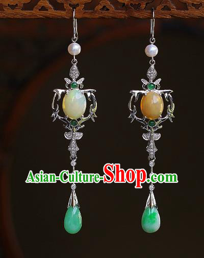 Chinese Traditional Cheongsam Jadeite Earrings National Ear Accessories Chinese Traditional Cheongsam Jadeite Earrings National Ear Accessories