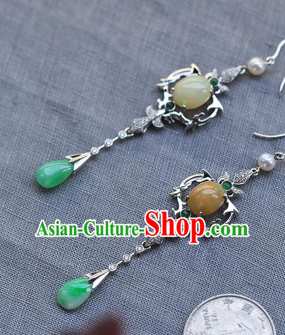 Chinese Traditional Cheongsam Jadeite Earrings National Ear Accessories Chinese Traditional Cheongsam Jadeite Earrings National Ear Accessories