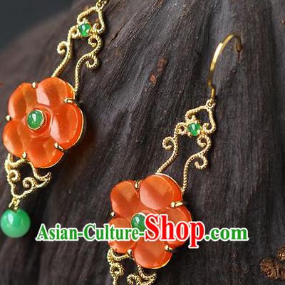 Chinese Traditional Qing Dynasty Earrings Ancient Imperial Consort Agate Plum Ear Accessories