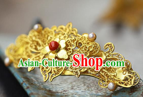 China Ancient Princess Pearls Tassel Hairpin Handmade Traditional Ming Dynasty Filigree Hair Stick China Ancient Princess Pearls Tassel Hairpin Handmade Traditional Ming Dynasty Filigree Hair Stick
