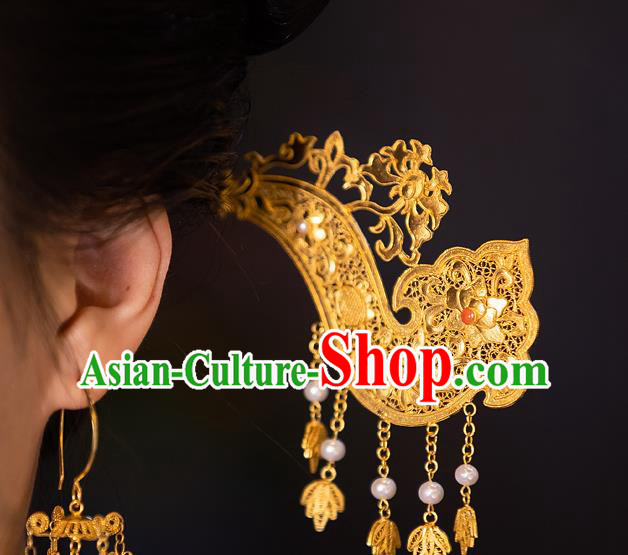 China Ancient Court Beauty Tassel Hairpin Handmade Traditional Song Dynasty Filigree Hair Jewelry China Ancient Court Beauty Tassel Hairpin Handmade Traditional Song Dynasty Filigree Hair Jewelry