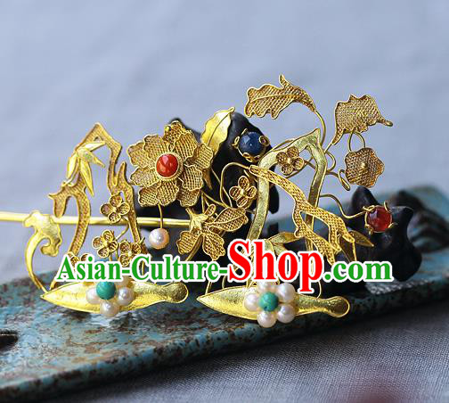 China Ancient Queen Filigree Hairpin Handmade Traditional Ming Dynasty Pearls Tassel Hair Stick China Ancient Queen Filigree Hairpin Handmade Traditional Ming Dynasty Pearls Tassel Hair Stick