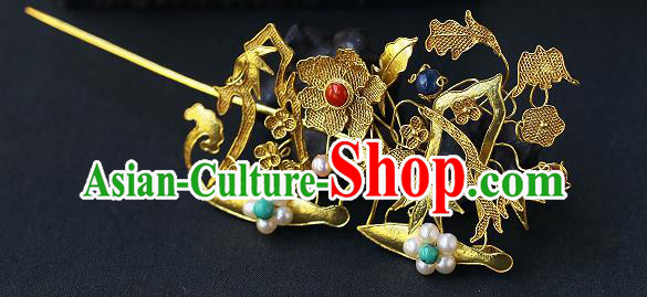 China Ancient Queen Filigree Hairpin Handmade Traditional Ming Dynasty Pearls Tassel Hair Stick China Ancient Queen Filigree Hairpin Handmade Traditional Ming Dynasty Pearls Tassel Hair Stick