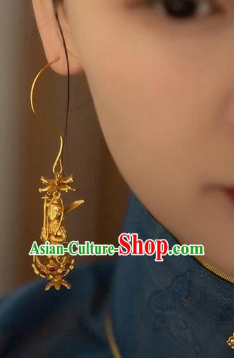 Chinese Traditional Sui Dynasty Princess Earrings Ancient Palace Lady Golden God Ear Accessories Chinese Traditional Sui Dynasty Princess Earrings Ancient Palace Lady Golden God Ear Accessories