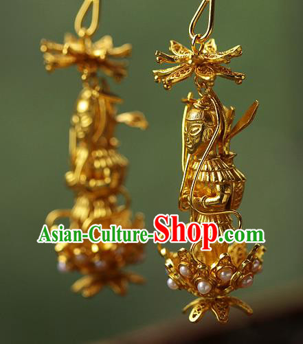 Chinese Traditional Sui Dynasty Princess Earrings Ancient Palace Lady Golden God Ear Accessories Chinese Traditional Sui Dynasty Princess Earrings Ancient Palace Lady Golden God Ear Accessories