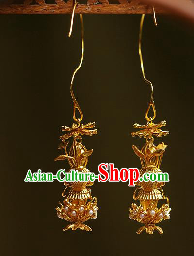 Chinese Traditional Sui Dynasty Princess Earrings Ancient Palace Lady Golden God Ear Accessories Chinese Traditional Sui Dynasty Princess Earrings Ancient Palace Lady Golden God Ear Accessories