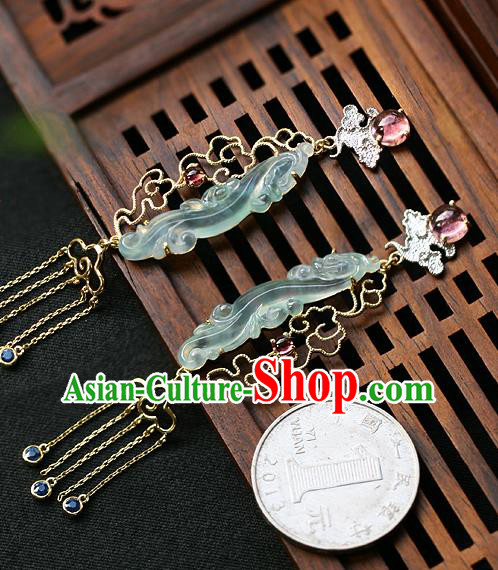 Chinese Handmade Crystal Tassel Ear Accessories Traditional Cheongsam Jadeite Earrings Chinese Handmade Crystal Tassel Ear Accessories Traditional Cheongsam Jadeite Earrings